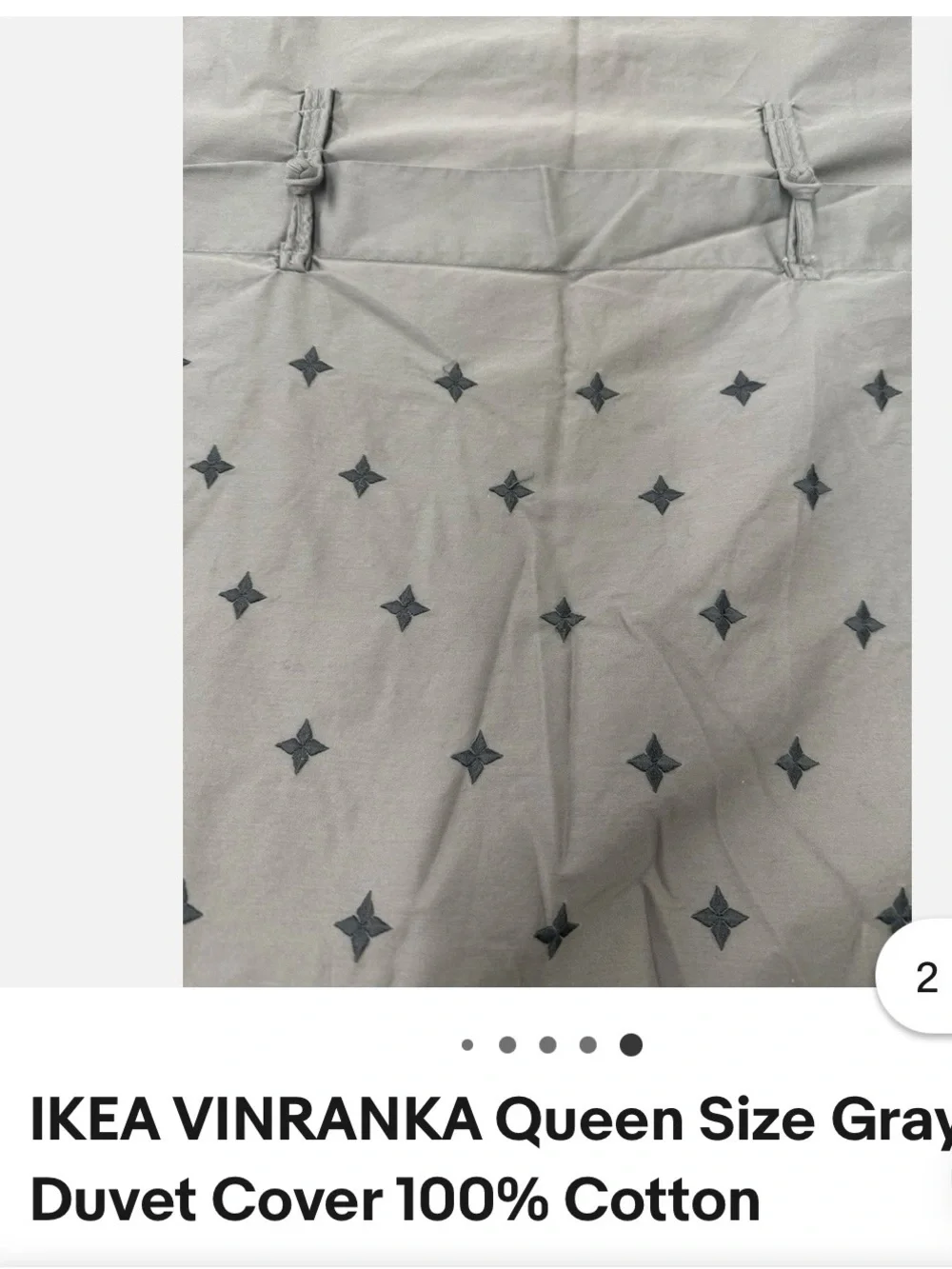 IKEA Gray Cotton Duvet Cover 2 pillow queen Vinranka  Embroidery star snaps